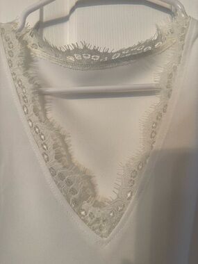 Lace Trim V-Neck Satin Camisole - White